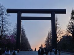 こちらは夕暮れ時の靖国神社 第一鳥居です。