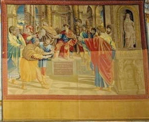 ラファエロ1515‐19　　▲《エリマの罰　システィーナ礼拝堂・ラファエロのタペストリー》　ヴァティカン美術館