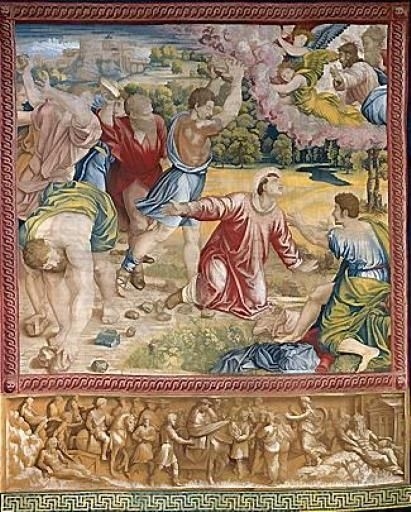 ラファエロ1515‐19　▲《聖ステパンの石内　システィーナ礼拝堂・ラファエロのタペストリー」　ヴァティカン美術館