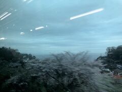 根府川駅手前で車窓から桜を眺める