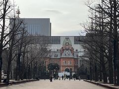 赤レンガが美しい北海道庁旧本庁舎は、残念なことに改修工事中で覆いがかかっていました。