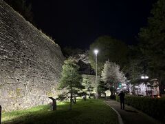 お腹が満たされた後は、昼間行った盛岡城跡公園の桜のライトアップを見に行きます

石がきのライトアップは桜に関係なく通年行われているようです