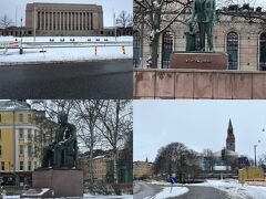 左上の国会議事堂『エドゥスクンタ（Eduskunta）』の周辺に2体の銅像があります。

ヨーロッパの古い街には、銅像がよく建っています。