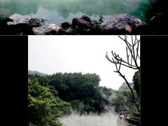 地熱谷[https://www.travel.taipei/ja/attraction/details/836]までやってきました。
池からは煙が立ち上り、蒸し暑さを感じます。

池の周りを巡ってみました。風向きによっては煙がかかります。硫黄臭もなかなかのものです。

観光客も結構います。