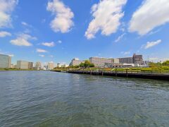 中の島公園から越中島公園へ移動します。
河口付近なので川幅が広いですね。