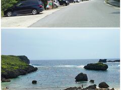 巨石を出て少し南に走ると駐車場にたくさん車が停まっている。ここは中の島海岸でした。シュノーケリングとダイビングで人気のビーチのようです。