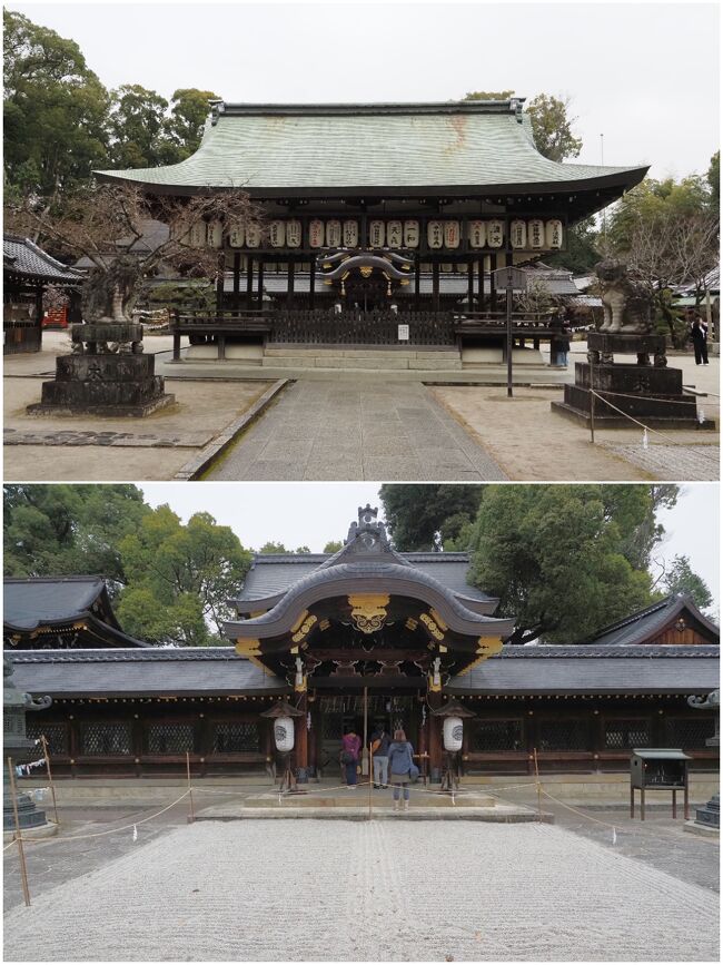 境内中央には「舞殿」があり、その奥に「本殿」。