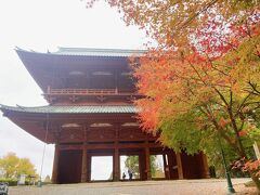 高野山の入り口、大門と紅葉のコントラストが美しい。