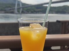 ここらでちょっと休憩。次の島の生口島へ渡る生口橋がよく見える菜のはなというカフェで八朔ジュースをいただきました。ビタミンが沁みる…。