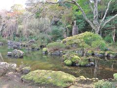 　秀吉が開催した吉野山観桜の際に改修した庭園の群芳園です。苔むした亀石の向こうに蓬莱山を表現した山の形の石、右手には鶴石もありました。
