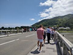 ここまで来たのだから、渡月橋を往復しましょう。陽射しは暖かく川風は涼しく、昨日の暑さと比べたら、今日は観光日和です。

向こう岸には嵐山公園があり、その先は住宅地でした。