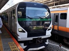 新宿駅へ到着しました。E353系に乗れるかと思いましたが、E257系でした、最初はがっかりしましたが調べたところ帰りの特急はE353だったので二種類乗れるしこれはこれでいいと思いました
