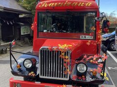 軽井沢駅からは、静かな森の中を走る通称「赤バス」が、旧中仙道を登り碓氷峠頂上近く標高1,200mの展望台「見晴台」まで季節運航しています。

神社の前の狭い道路を、ウィンウィン言いながら通行していました。