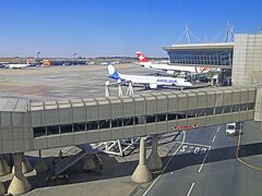 ウィントフック国際空港から約２時間。南アフリカのヨハネスブルク国際空港に戻ってきました。といっても、ここでは乗り継ぎのみで、空港から外には出ません。
ところが、このトランジットの管理官が一人しかおらず、我々はまだ早いほうでしたが、後ろを見ると大渋滞。焦れた観光客が次々に苦情を言い立てていました。
やはり南アフリカはいろいろなところで機能不全の部分を見かけます。