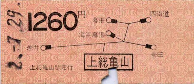 東京から最遠端駅の最後は、久留里線の終点、上総亀山駅です。<br />東京近郊では最後まで非電化、腕木式信号機の残った線として有名ですが、平成2年にななっても地図式硬券を売っていたとは驚きです。<br />京葉線開業後で海浜幕張が追加されています。