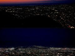 藻岩山[https://mt-moiwa.jp/]の展望台は風が強く、6月とは思えない寒さです。
石狩平野が一望できることもあり、街の灯りが広くよく見えます。
暗くなる直前から真っ暗になるまでの夜景を堪能できました。

他の観光客も夜景目当てということもあってか、戻りのロープウェイは長蛇の列です。
15分ほど並んでようやく下りのミニケーブルカーに乗れました。

ロープウェイを降りて、帰りは電停まで歩きます（シャトルバスは満席だったので）。

宿の近くに戻って夕食にします。