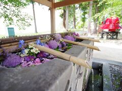 上田城そばの真田神社の花手水が印象深かったです。奥には真田の赤備えと呼ばれた、赤い兜のモデルが設置されていました。