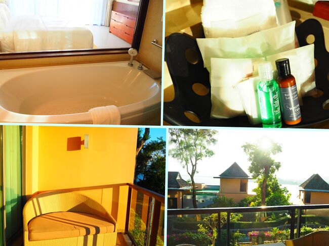 ■□■　4月1日【プーケット2日目】<br />□■□　ウェスティン・スィレイベイ<br />■□■　1キング・デラックススィート<br /><br />(左上)バスタブは大きいYO！<br />(右上)バスアメニティー、歯磨きセットは一通り揃ってます。それと、洗濯洗剤も小袋に入ったものが置いてます。<br />(下左右)リビングルーム、ベッドルームそれぞれにベランダがあります。ただ、道路を挟んだ向かいの宿泊棟の屋根が邪魔で、チョッとオーシャンビューの視界が遮られちゃう～(￣д￣)<br />　↓<br />　↓<br />　↓<br />次行こう！