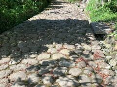 まずは 諏訪原城のすぐ近くにある
旧東海道石畳（金谷坂）へ
江戸時代は金谷宿と日坂宿を繋ぐ峠にありました

旧東海道入口の標識を見落としてぐるぐる探して。。
細い道を入り坂道を上ると、無料の観光駐車場が整備されてました
キレイなトイレも併設
お隣のサウナが楽しめるカフェを目指すといいかも

現在の石畳は1991年に町おこし事業で復元した430ｍの道です
江戸時代 難所だった坂道を想像して歩いてみたら
スニーカーでもものすごく歩きにくい
今も難所でした 泣