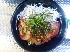 駐車場に戻り、熊野漁協水産物直売所で鮪丼を買い昼食とした。
私はマグロとしらすのハーフ丼。
600円だった。
トシ爺は800円のマグロ丼。
安いのに、すっごく美味しかった。
マグロは新鮮で、ご飯はホカホカ。
お店のお姉さんは美人で、丼が出来上がる間、会話が弾んだ。
ごちそうさまでした！

投稿日　2024　7　8