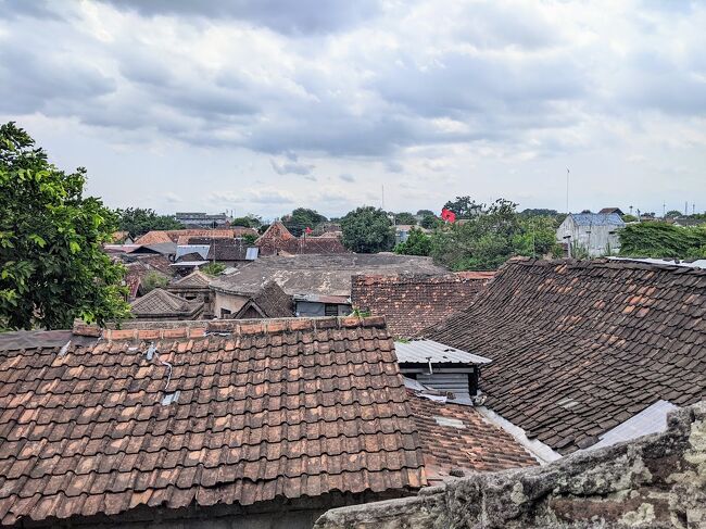 タマン・サリの周りは人口の島と湖で形成されていて、今立っている場所は島の部分で民家が密集している下の部分は湖だったとの事。<br />