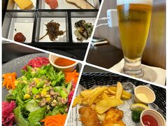 成田にてチェックイン後はサクララウンジでまだまだ食べる^^;

オットは和御膳のご飯ナシとフィッシュ＆チップス

ワタシはコブサラダ