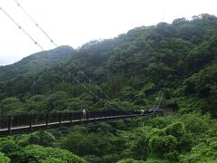 鬼怒楯岩大吊橋（長さ１４０ｍ　幅１．５ｍ　高さ３７ｍの縁結びの橋とも言われ、鬼怒川は女性　楯岩は男性と言われる。）
