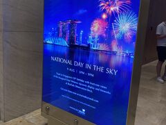 マリーナベイサンズのロビー。翌日8月9日は建国記念日！イベントするらしい。
スカイパーク行こうとして並んでたらナイトクラブの列だった…イケメンと超きれいなお姉さんが並んでたもんな。危ない危ない。スカイパークは外出て左側が入口だった。しかしチケット売り切れてると言われ…残念。(18時ごろ)
