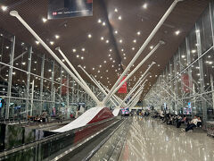朝食終わって寛いでいると
クアラルンプール国際空港（KUL）に到着です
ANAビジネスシートは快適ですね(^^♪

クアラルンプール国際空港は、日本人建築家の黒川紀章により
「森の中の空港、空港の中の森」というコンセプトで設計された空港です

ここは各国のフルサービスキャリアが離発着するサテライトターミナル
とにかくデカい！
これからさらに同じ規模のターミナルを３つ作る計画があるようです