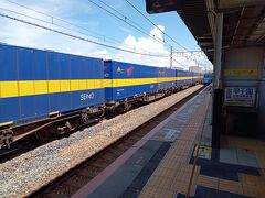 今日の寺社巡りは廣田神社一ヶ所。
バス便になるが、どこの駅から行けば良いのかが分かりません。
神社のサイトを見るとJR西宮駅から15分毎にバスが出ていることが分かりました。
三宮からはJR、阪急、阪神と阪神間に3路線走っているので土地勘がないと難しい。
列車検索サイトを見ると、西宮駅は新快速は停車せず。次発の快速で座って行きました。
降りた駅は上り線と下り線、それぞれに島式ホームがありますが外線には規制線（ロープ）が張られいています。ちょうど特急？が通過していきました。
西濃運輸のコンテナ貨物も壮観です。