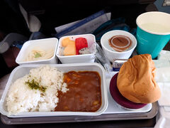 ちょうど一時間遅れで飛び立ちました。
機内食のカレーが甘く感じました(^-^;