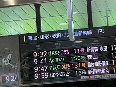 大宮駅でこちらのはやぶさを待ちます。

待合室は満席、すごい本数の新幹線が大宮駅を出発していきます。