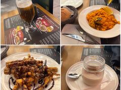ビバランプラ広場のバルで日替わり定食　(Menú del día)
生ビール、パエージャ
メインはガイドさんおすすめの
「揚げなすの黒蜜かけ」
グラナダの郷土料理だとか。
あとはスペイン人が大好きな　
アロス・コン・レチェ(お米を甘い牛乳で煮たもの)