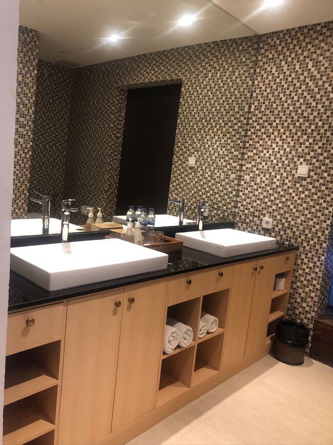 それぞれの部屋はWシンクで使い易く、アメニティも一通り、十分に揃っています。<br />後ろ側はトイレとシャワールームがあります。<br />明るく、素敵な内装。リノベされたんでしょう。