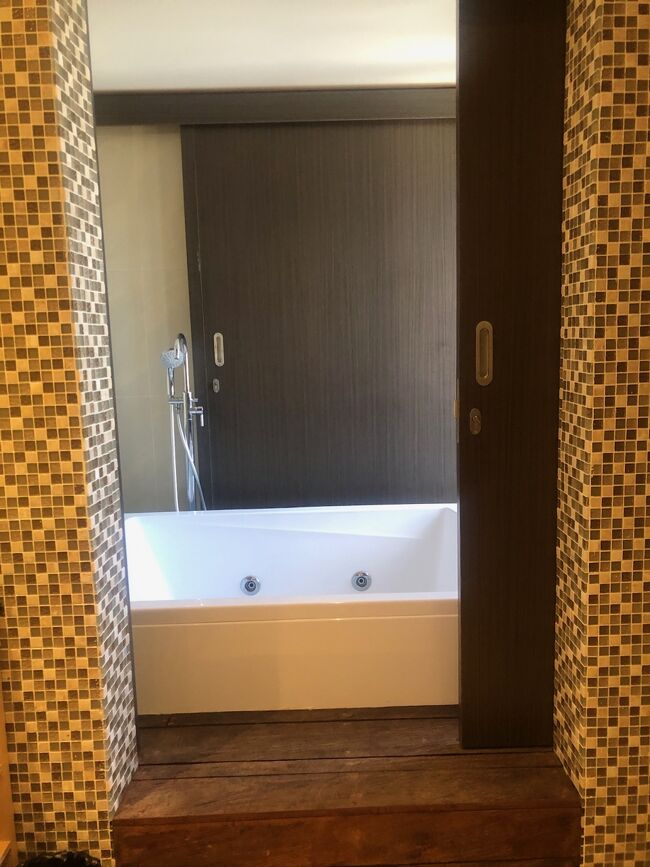 そして、２ndルーム側からも、向こうの3rdルーム側からも入れる共通のバスルーム。<br />シャワーヘッドがあるのがここだけだったんです、ここ以外は全てひまわり。それがとても残念。。（主人はひまわりでOKな人なので全く問題なし）。<br />