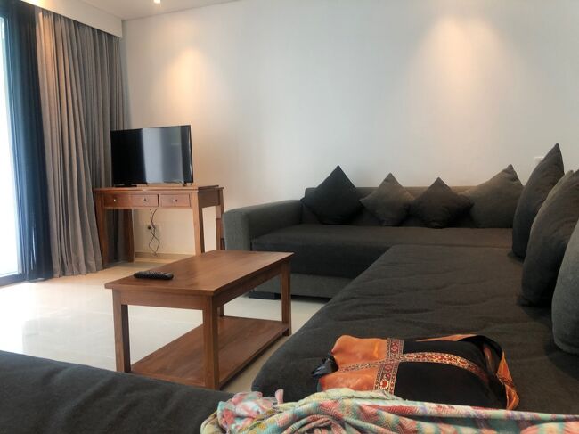 そのリビングには、これでもかと大きなソファが「コ」の字型に配置されています。<br />ここで家族全員寝れるんちゃうか。