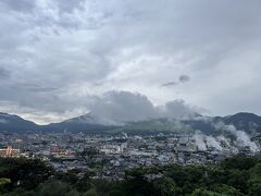 ホテルでゆっくりした後は、夕食前にプチ観光。湯けむり展望台にやってきました。住宅街の中にある小さな展望台ですが、温泉の煙が至る所からあがっており、ザ・別府な風景を楽しめます。