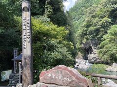 黒岩観光バスで30分、名野川バス停で下車し徒歩10分。中津渓谷に到着。仁淀ブルーを見たくて調べたところ、3大仁淀ブルースポットがにこ淵、安居渓谷、中津渓谷でした。今回は公共交通機関のみを考えていたのでアクセスのしやすさで中津渓谷に。遊歩道が整備されて比較的歩きやすいことも決め手になりました。