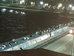 部屋の窓から外を見たら、すごい人。