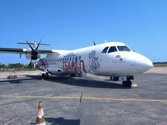 9:55　MD703便でアンタナナリヴへ。
国内線でもチーズサンドとドリンクのサービスあり。
11:19　空港駐車場で小型バスの上に荷物を積み、レストランに向け出発。