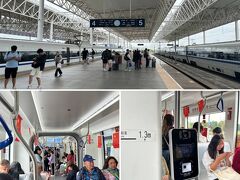 10:30　嘉興南駅
定刻通りに到着し、新幹線駅直結のトラムに乗車します。
スマホのアリペイ公共交通機関アプリが自動で嘉興に変わっていて、QRコードをかざし乗車。距離に関係なく一律２元。
10数年前の中国と変わり、車掌が居ない車内では自己決裁での信用取引。何割の方がタッチしているのかしていないのか？