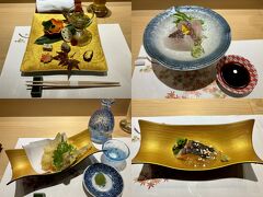 【 Kitashinchi Sushi Shiori-an Yamashiro 】

夕食は，フォーシーズンズ大阪の鮨店がオープン前だったので，歩いてすぐの【北新地 鮨 栞庵 やましろ】へ。
https://shiorian-yamashiro.com/

フォーシーズンズ大阪の モダンフレンチ＆江戸前鮨【鮨 ラビス 大阪 ヤニック・アレノ (Sushi L’Abysse Osaka Yannick Alléno) 】は，2024年10月25日にオープンします。
https://www.fourseasons.com/jp/osaka/dining/restaurants/sushi-labysse-osaka-yannick-alleno/

【北新地 鮨 栞庵 やましろ】では，おまかせ握り(特上)コース(22,000円)をいただきました。
（写真左上）前菜
（写真右上）カジキマグロと鯛の松皮造り
（写真左下）鱧と松茸の天ぷら
（写真右下）鰆の酒塩醤油（煎り酒）