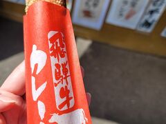 郡上を後にして、美濃の『うだつの上がる町並み』に向かう途中、休憩。飛騨牛カレーぱん棒。如意棒カレーぱん。