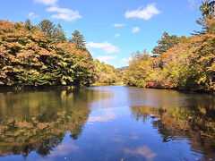 雲場池到着です(^^)紅葉が少し始まってますね!池の水も透明で綺麗な風景です