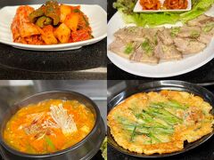 この日の仕事を終えた後、天神橋筋商店街の一本裏通りにある韓国料理「玉一」で夕食。
とても人気のある店なので、予約無しでは入店が難しいのですが、この日はフラっと立ち寄ってみたら即入店できました。
左上から時計回りに、キムチ盛り合わせ、ポッサム、海鮮チヂミ、スンドゥブチゲ。
どれも美味しくてお腹いっぱい。