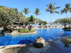 宿泊は、ビンタン・フローレスホテル。ビーチに面したプールで泳ぐ。とても良いホテル。