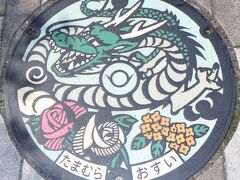 <カラフル部門＞
2023.03.29　群馬・玉村　玉村の地名の由来になった【「龍の玉」を描き、その周囲を町の花「バラ（マリアカラス）」、木「モクセイ」】
道の駅名・玉村宿の駐車場で発見しました。カラフルなデザインです。