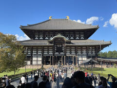 お昼ご飯を食べてから、歩いて東大寺に行きました。
東大寺大仏殿は入場券を購入するのに長蛇の列ができていたので、入らずに帰ってきました。