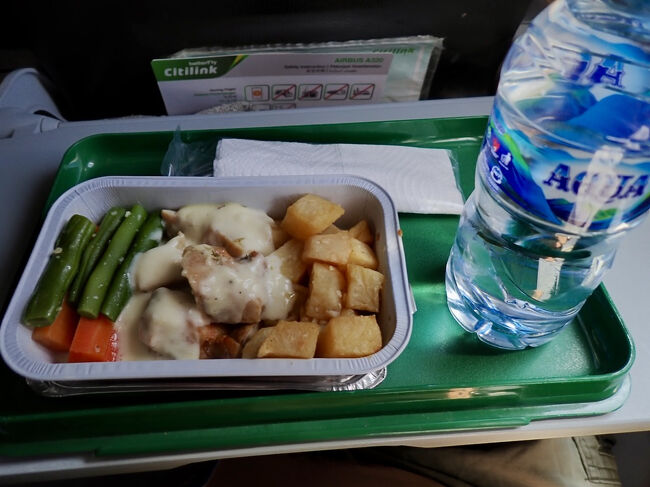 飛行機が安定すると、直ぐに機内食が配られます。<br />いつもはLCCの飛行機が多いので、久しぶりの機内食です。