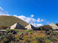 レッサーパンダの次はシャボテンを見に温室へ。
ピラミッドみたいなのが温室になっていて、中にてんこ盛りシャボテンがあります。
後ろの山は大室山です。